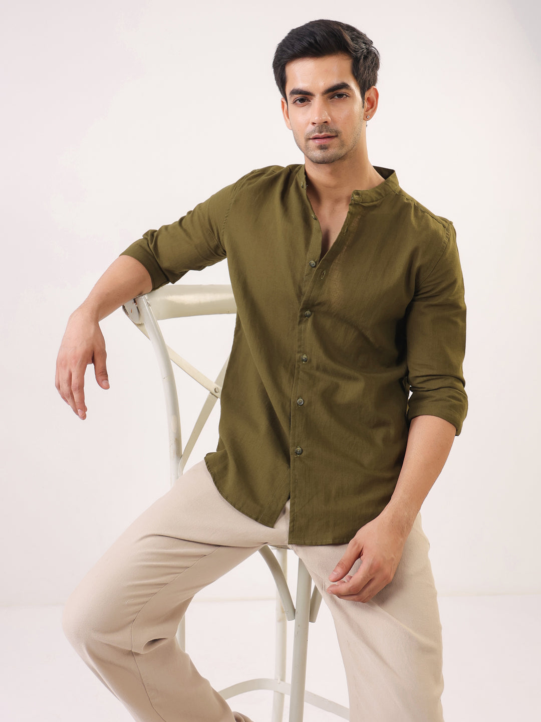 Olive Crest Men’s Mandarin Collar Shirt