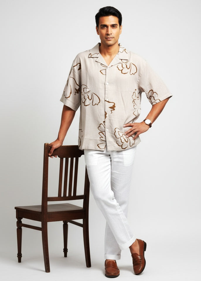 Sandwave Floral Outline Cuban Shirt