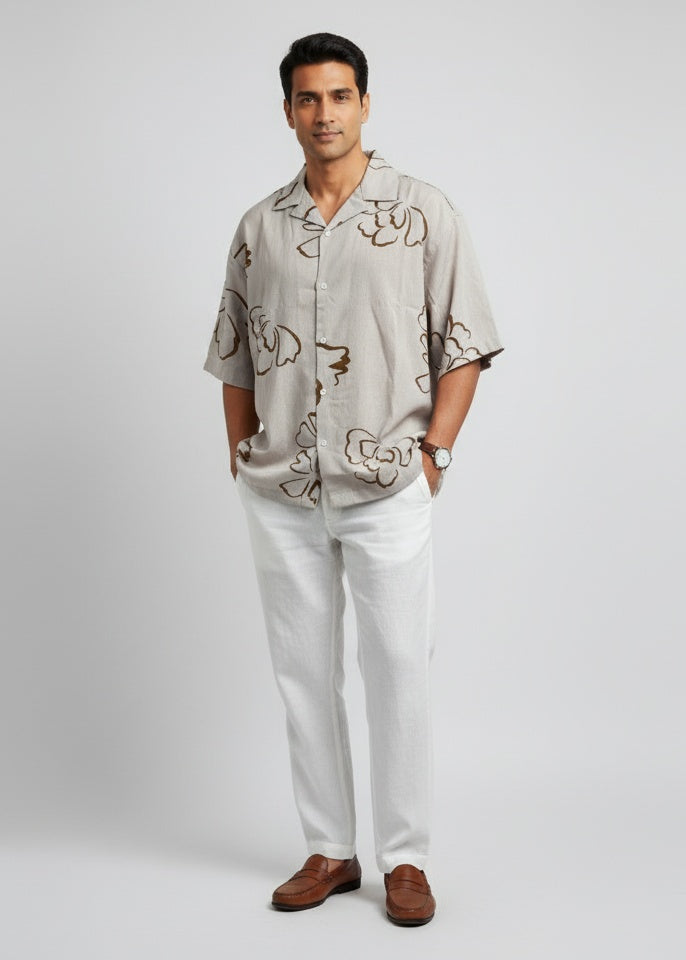 Sandwave Floral Outline Cuban Shirt
