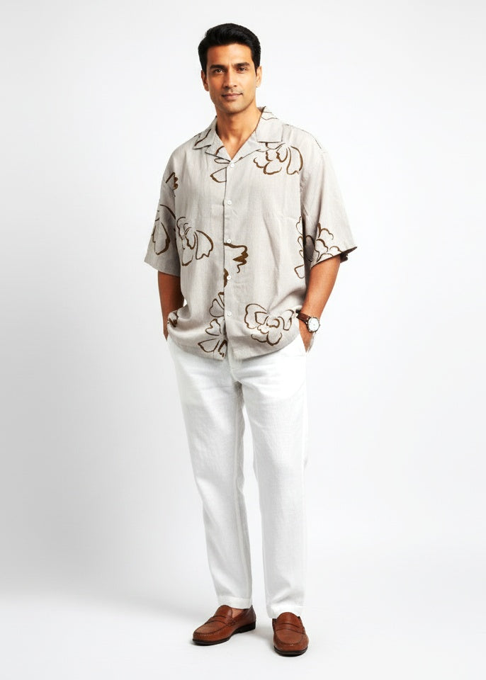 Sandwave Floral Outline Cuban Shirt