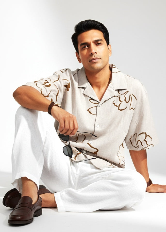 Sandwave Floral Outline Cuban Shirt