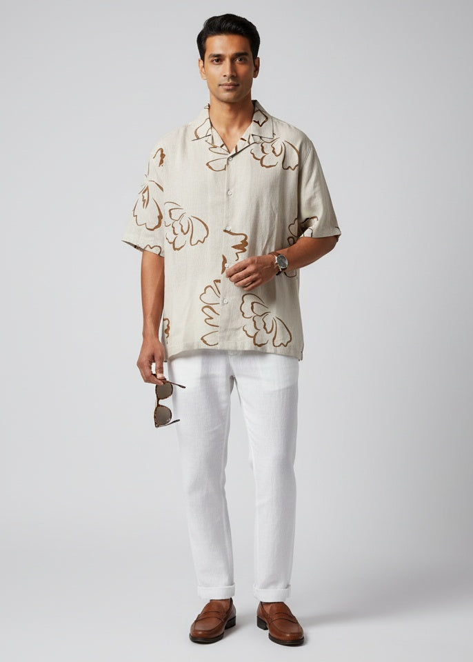 Sandwave Floral Outline Cuban Shirt
