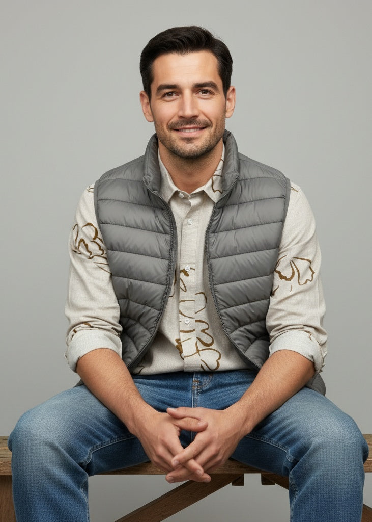 Men Beige Abstract Floral Print Spread Collar Cotton Casual Shirt