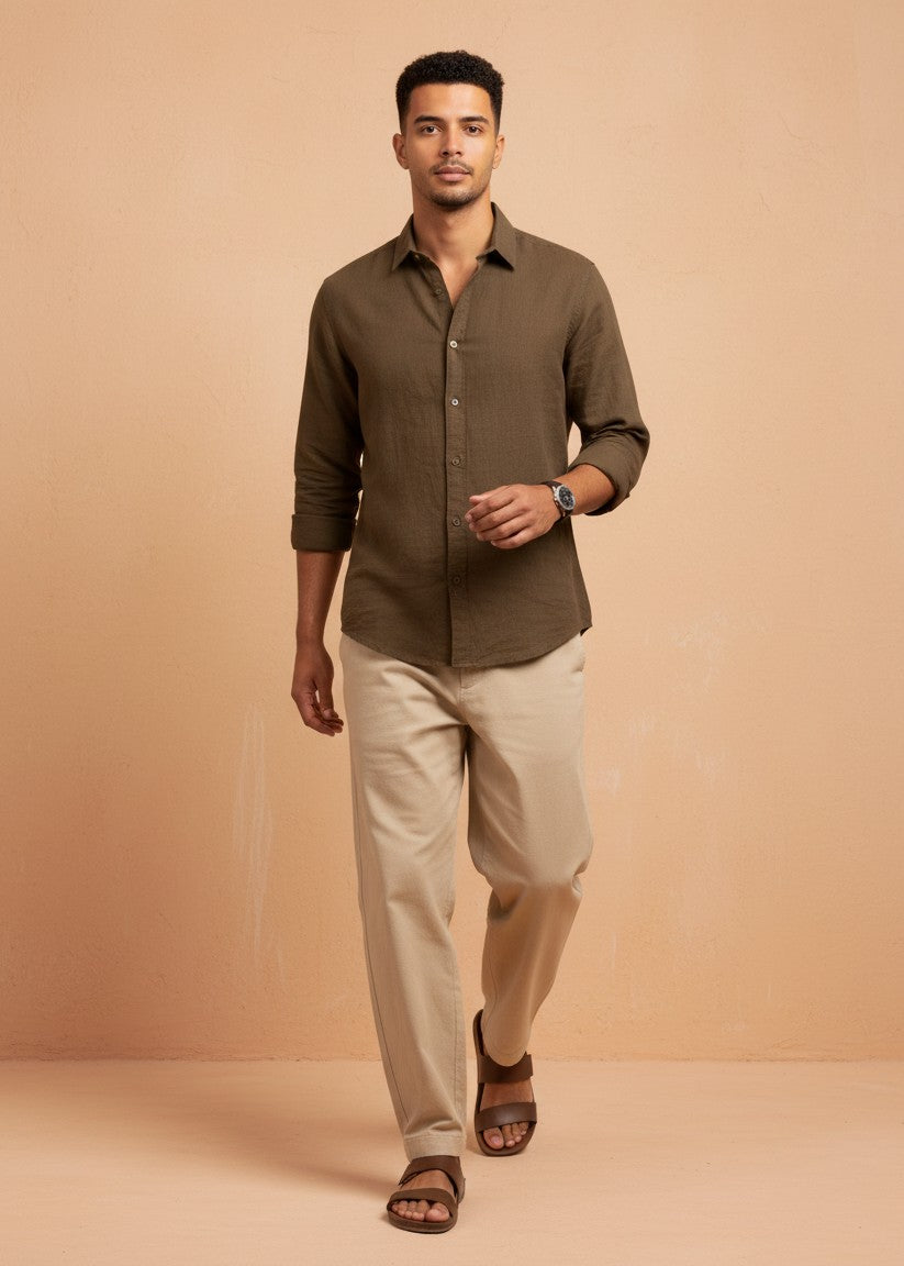 Men’s Solid Earth-Brown Shirt