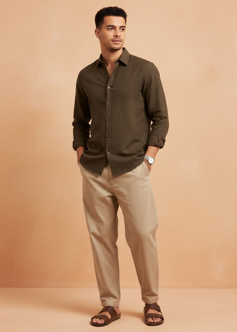 Men’s Solid Earth-Brown Shirt