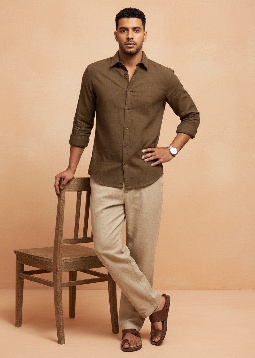 Men’s Solid Earth-Brown Shirt