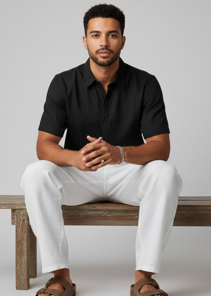 Men Black Solid Regular Fit Pure Cotton Shirt