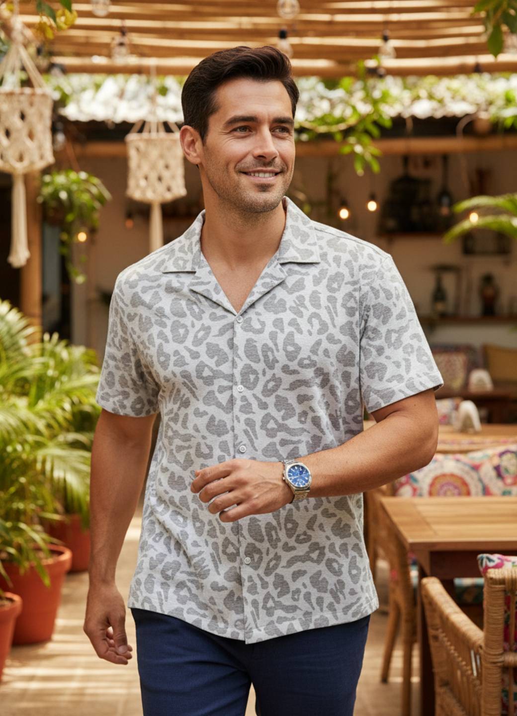 Men Off White Printed Relaxed Fit Cotton Shirt