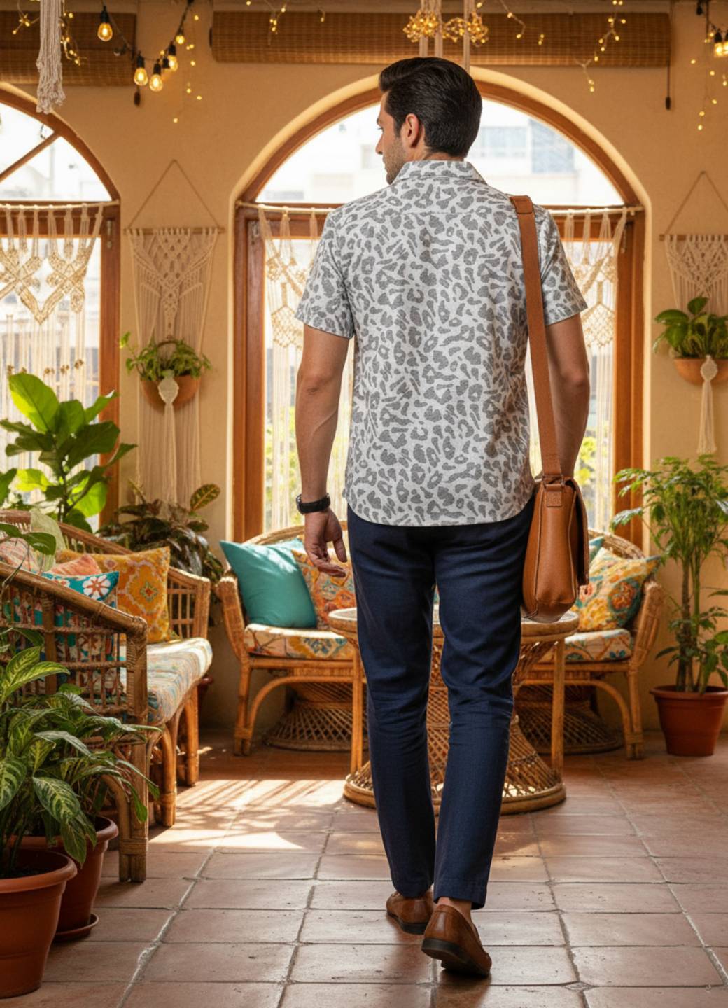 Men Off White Printed Relaxed Fit Cotton Shirt