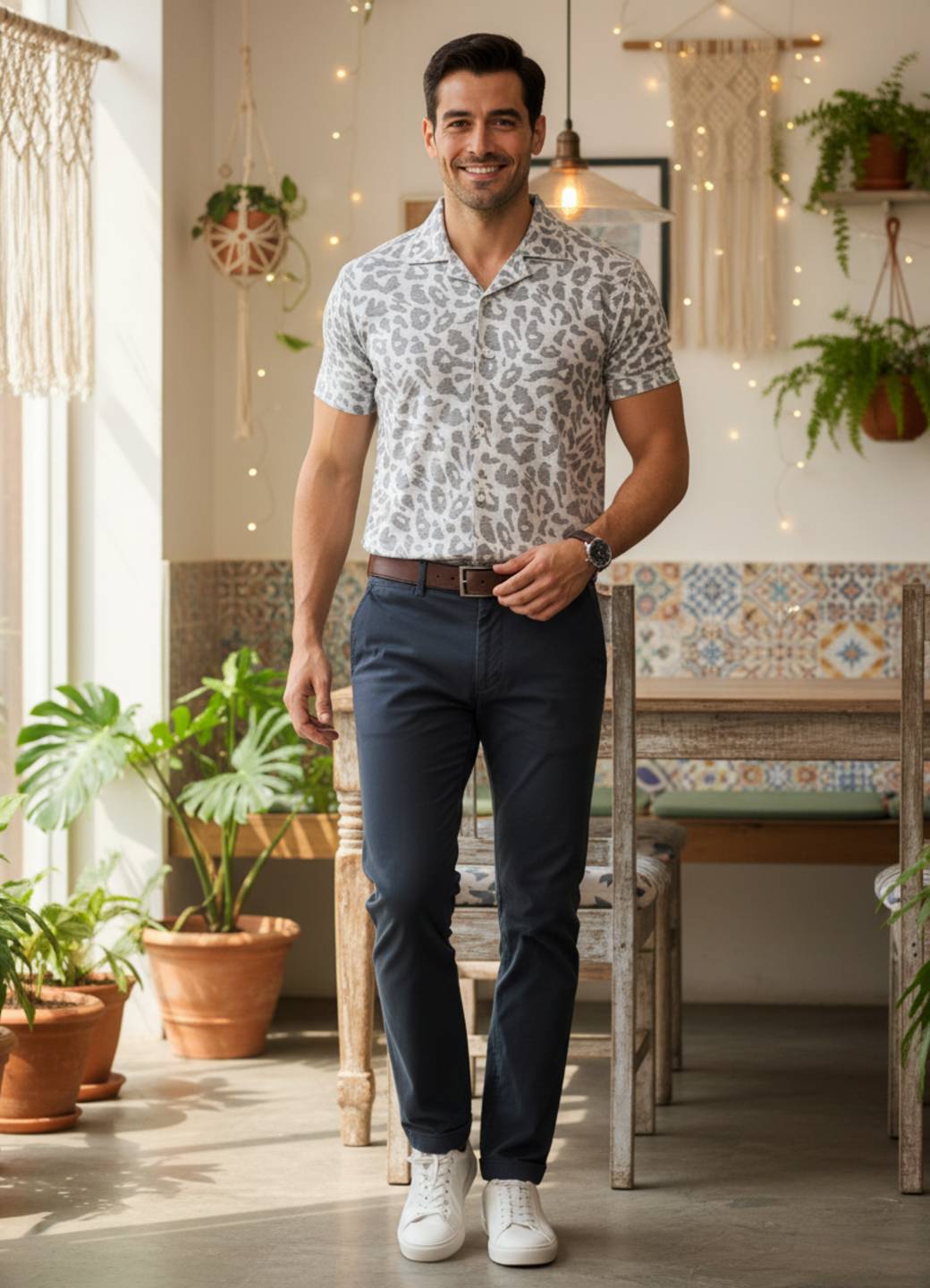 Men Off White Printed Relaxed Fit Cotton Shirt