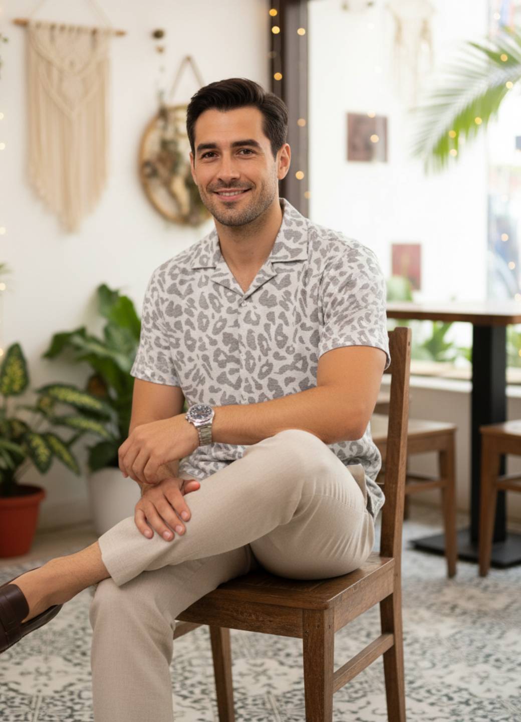 Men Off White Printed Relaxed Fit Cotton Shirt