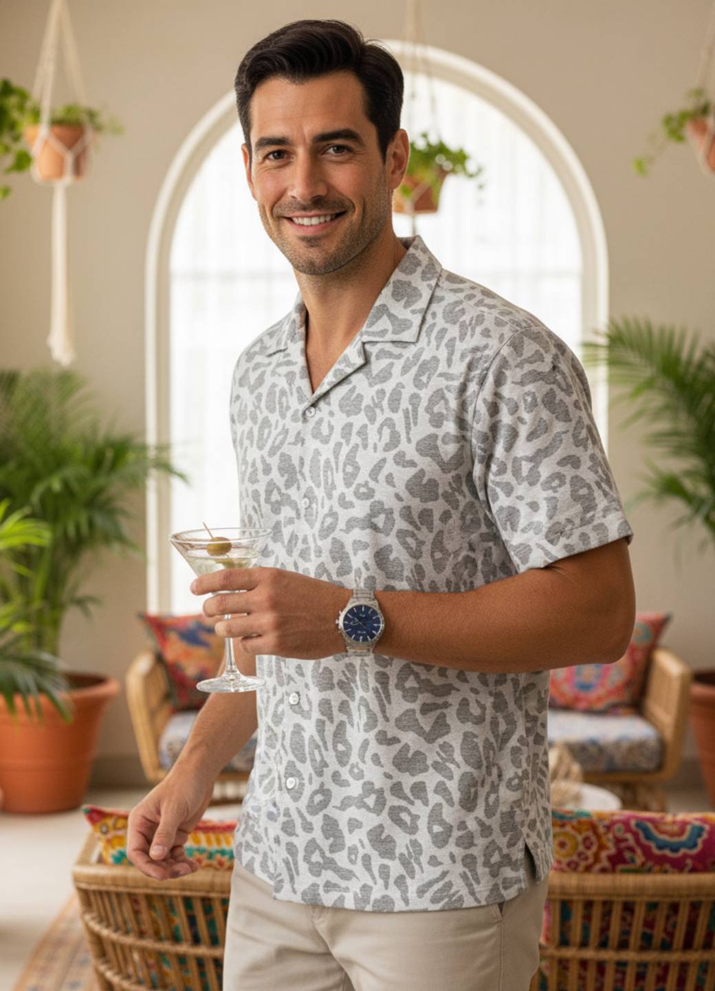 Men Off White Printed Relaxed Fit Cotton Shirt