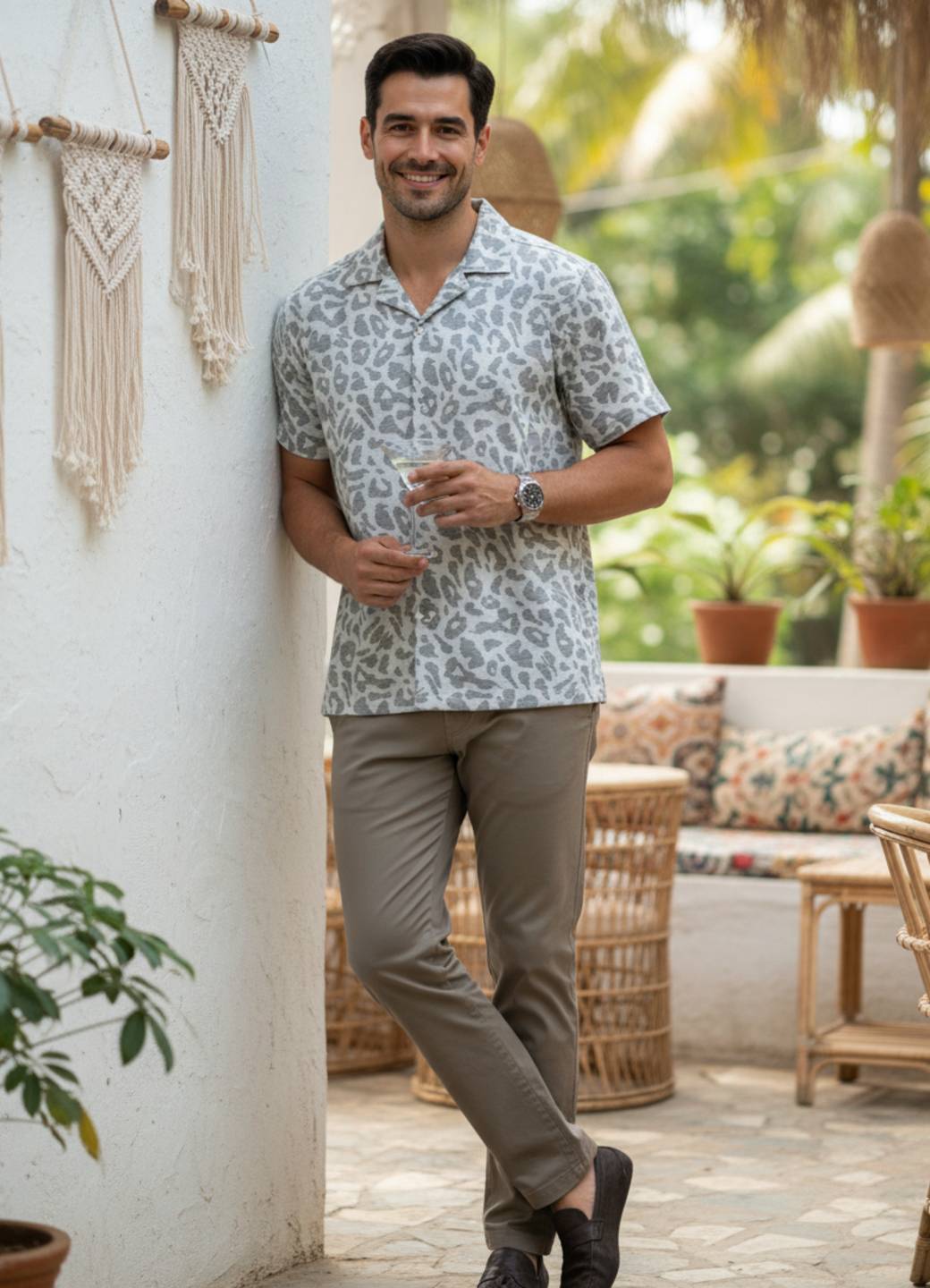 Men Off White Printed Relaxed Fit Cotton Shirt