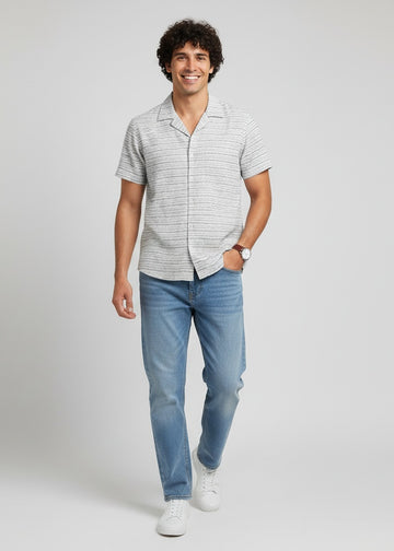 Men's Light Grey Striped Short Sleeve Shirt