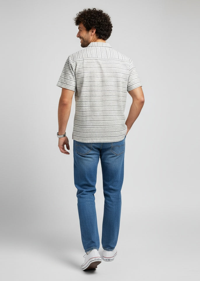 Men's Light Grey Striped Short Sleeve Shirt