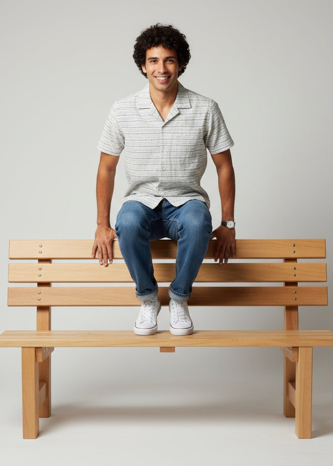 Men's Light Grey Striped Short Sleeve Shirt