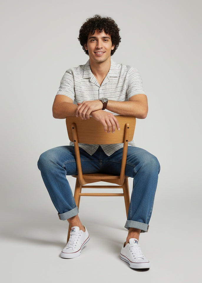 Men Off White Striped Relaxed Fit Cotton Shirt