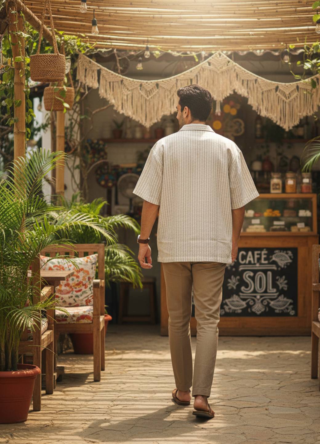 Men’s Soft-Touch Beige Stripe Summer Shirt