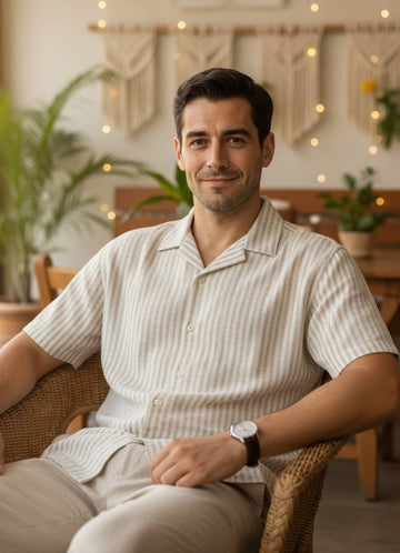 Men’s Soft-Touch Beige Stripe Summer Shirt