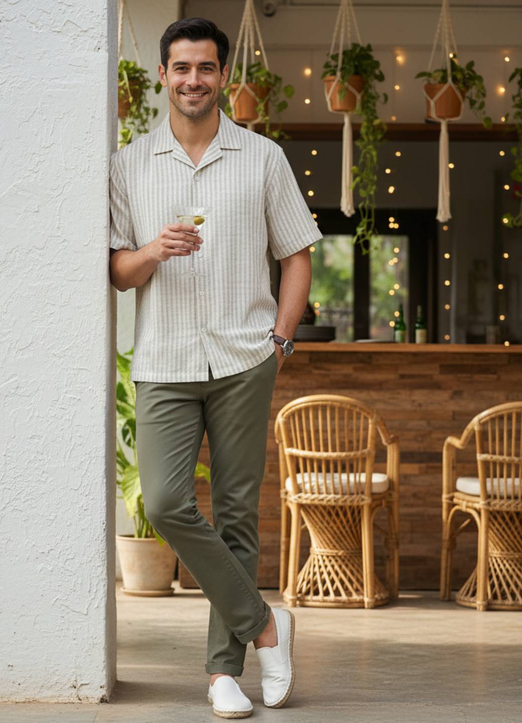 Men Off White Striped Relaxed Fit Cotton Shirt