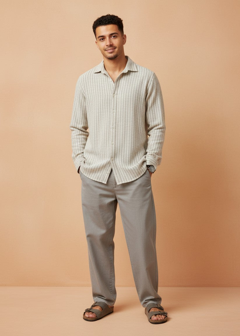 Cream & Beige Striped Men’s Shirt