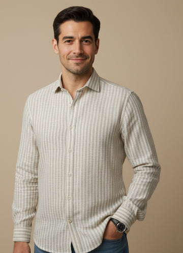 Men Off White Striped Regular Fit Cotton Shirt