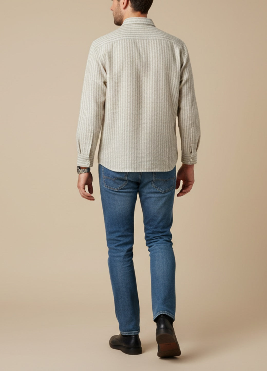 Men Off White Striped Regular Fit Cotton Shirt