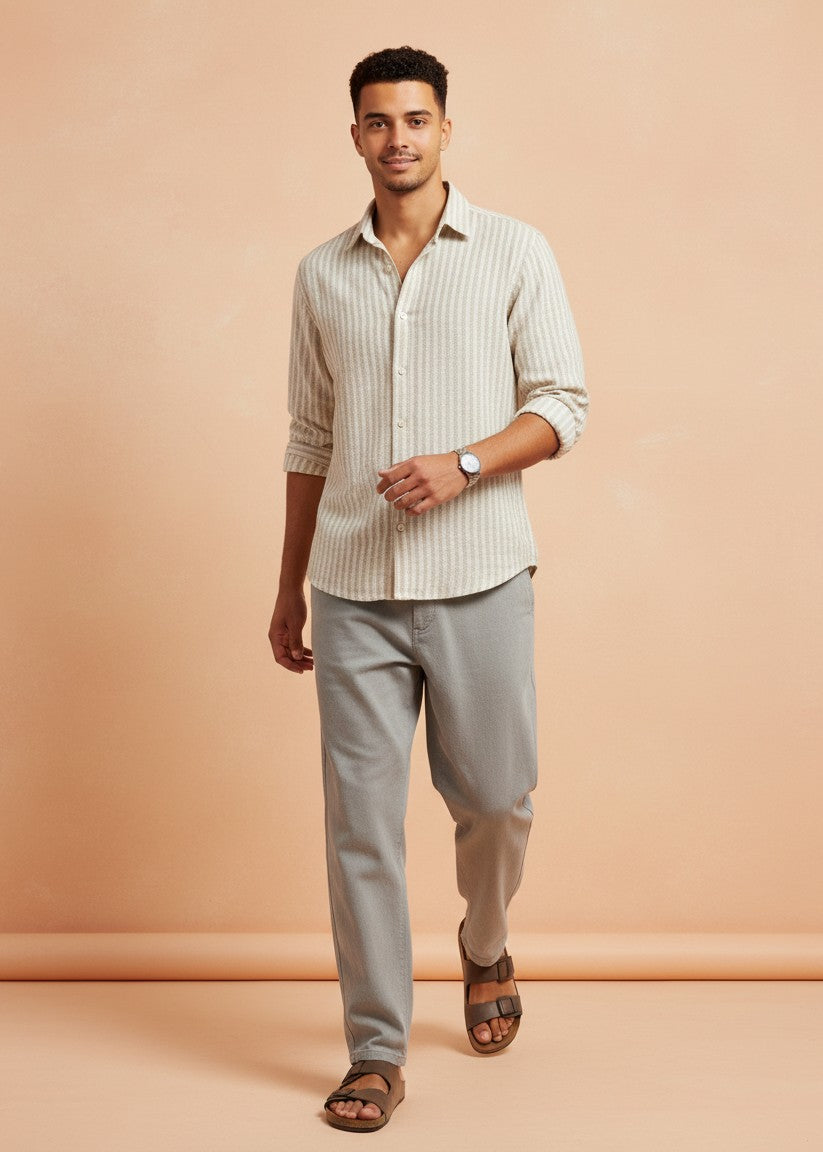 Cream & Beige Striped Men’s Shirt