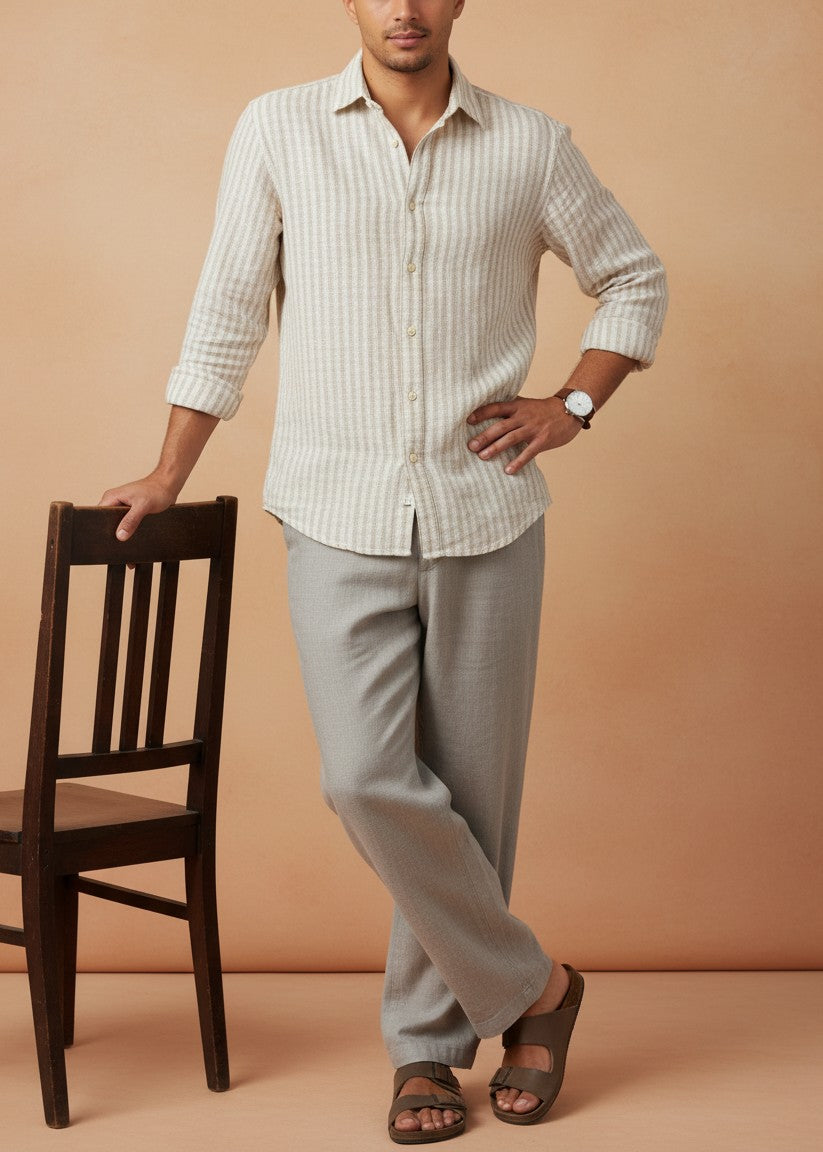 Cream & Beige Striped Men’s Shirt