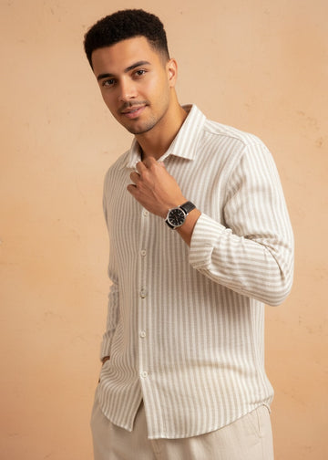 Cream & Beige Striped Men’s Shirt