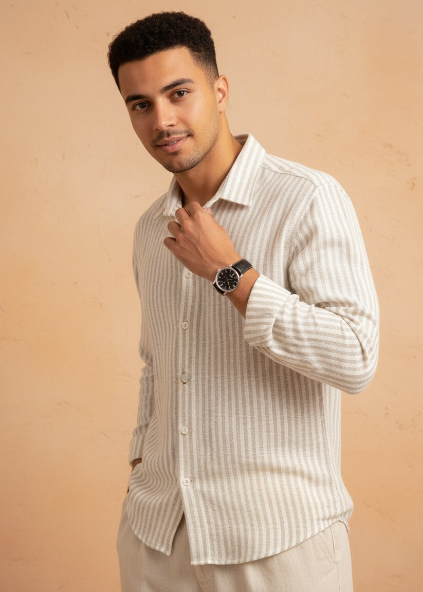 Cream & Beige Striped Men’s Shirt