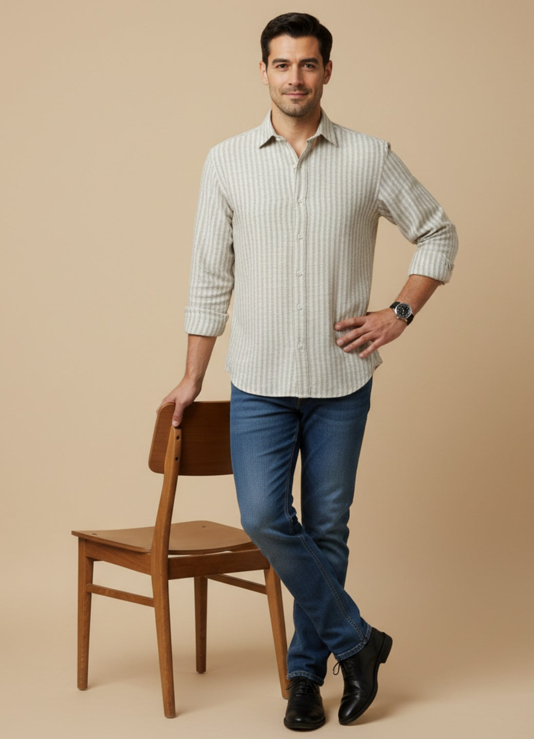 Men Off White Striped Regular Fit Cotton Shirt