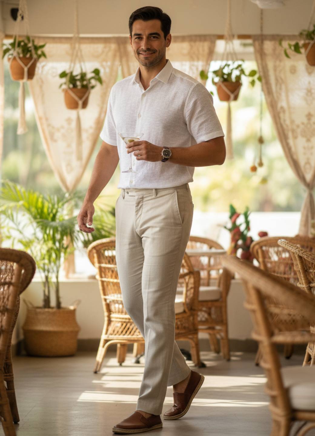 Men’s Classic White Textured Resort Button-Up Shirt