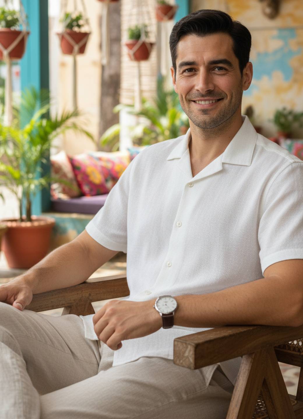 Men’s Classic White Textured Resort Button-Up Shirt