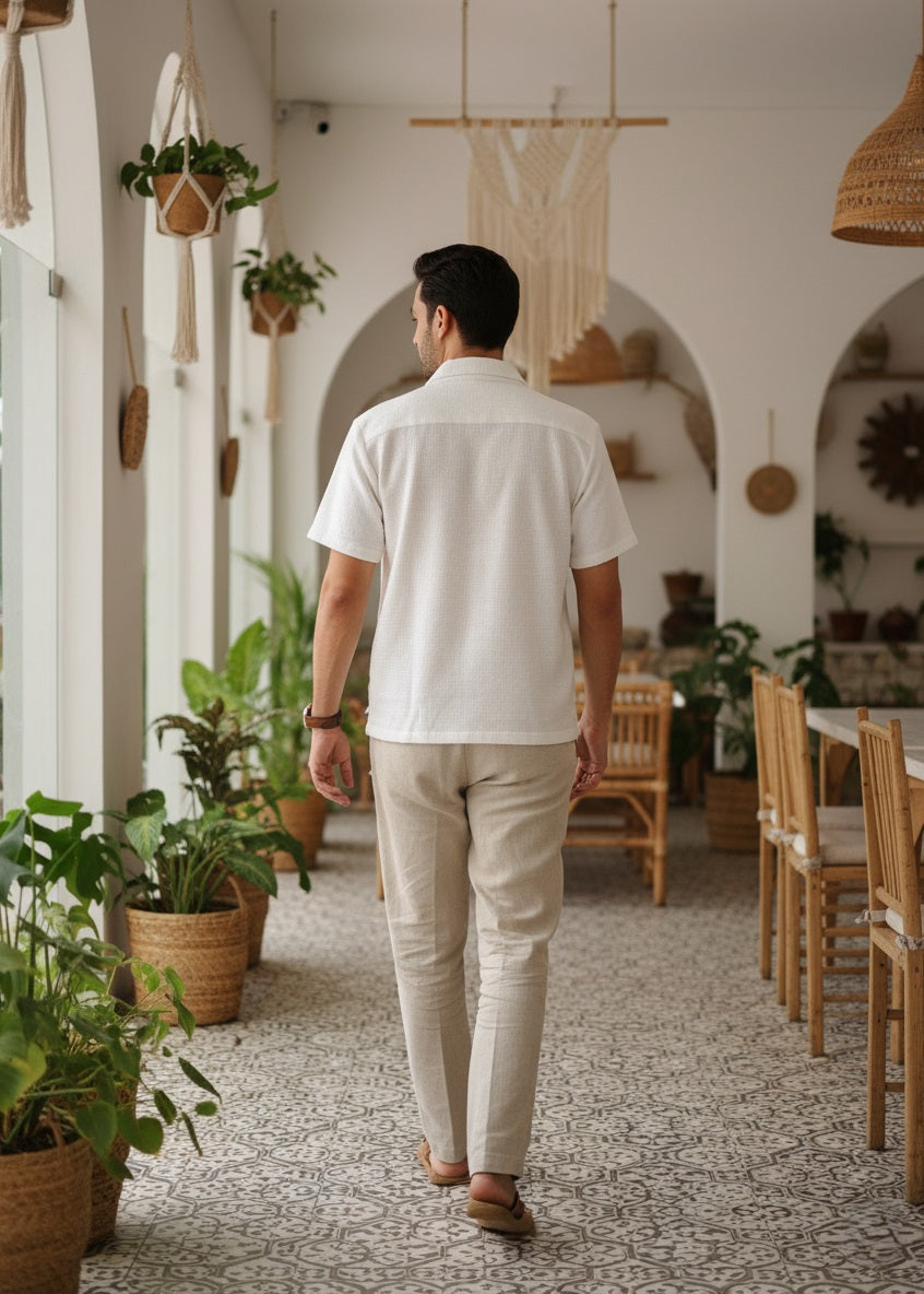 Men White Solid Regular Fit Cotton Shirt