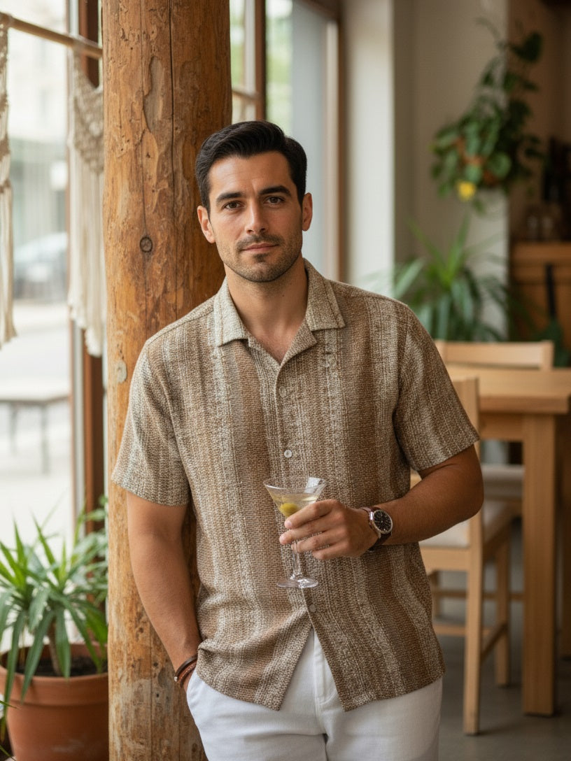 Men’s Brown Textured Striped Shirt