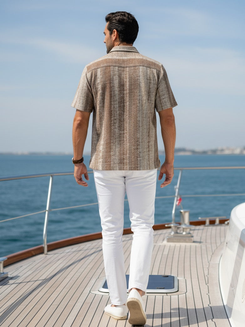 Men’s Brown Textured Striped Shirt