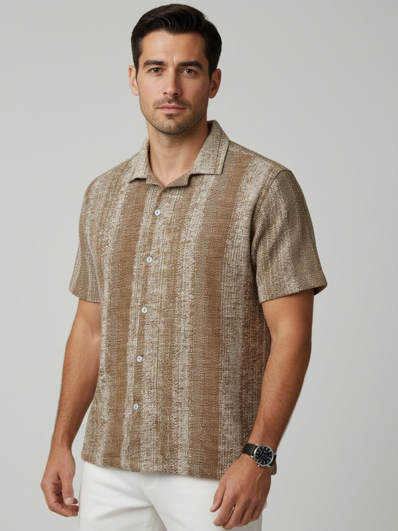 Men’s Brown Textured Striped Shirt