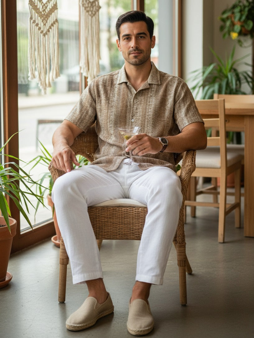 Men’s Brown Textured Striped Shirt