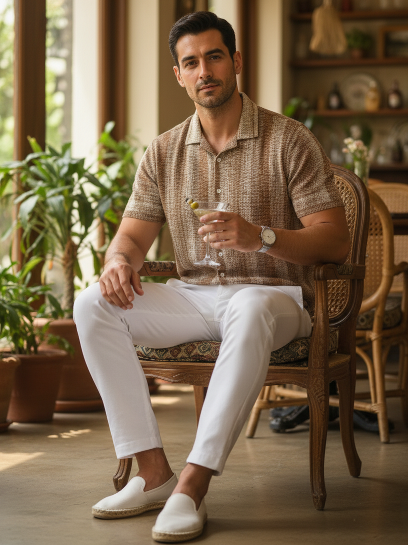 Men Brown Striped Printed Regular Fit Cotton Shirt