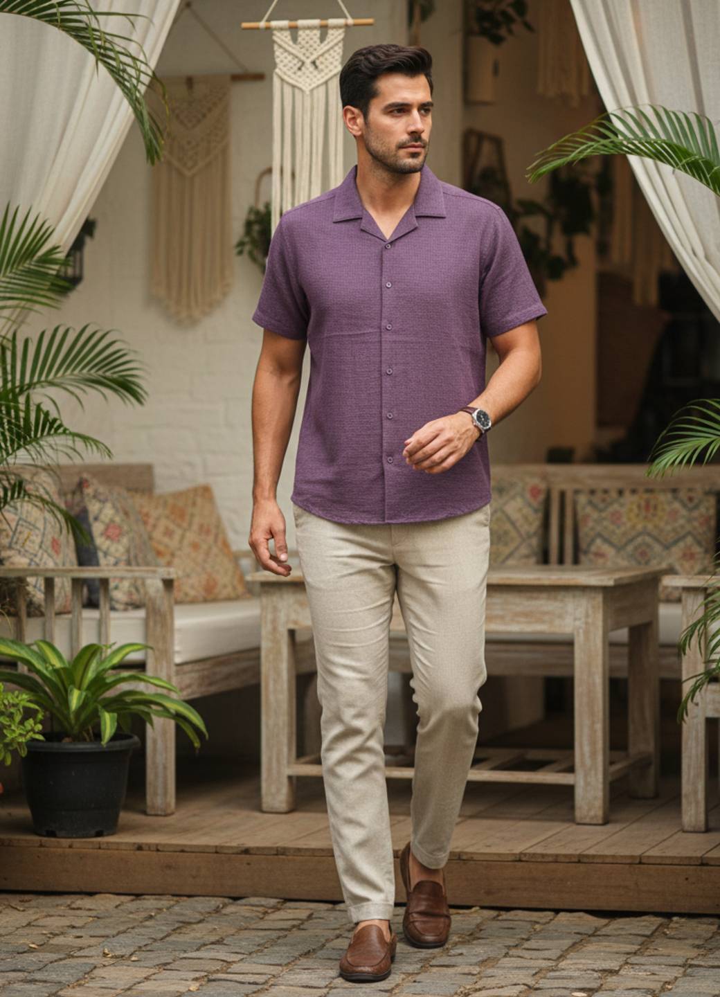 Men’s Classic Relaxed Fit Purple Resort Shirt
