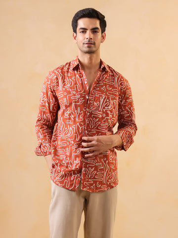 Men Rust Solid Regular Fit Cotton Shirt