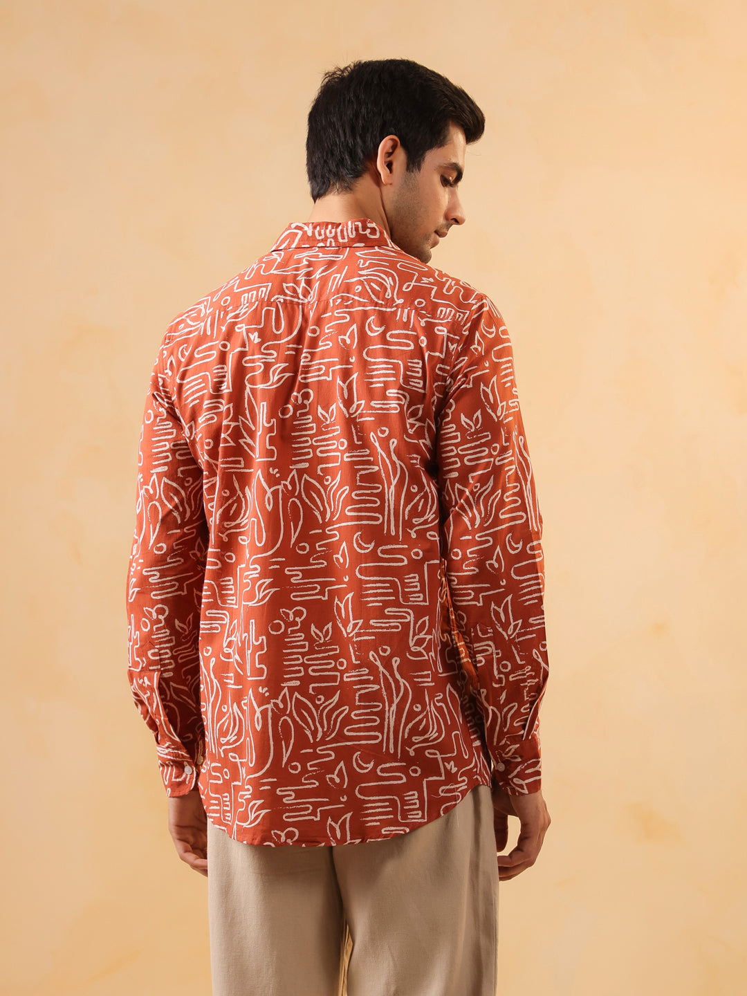 Men Rust Solid Regular Fit Cotton Shirt