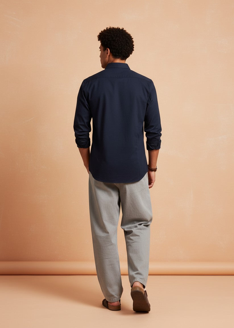 Men's Dark Navy Blue Full Sleeve Casual Shirt