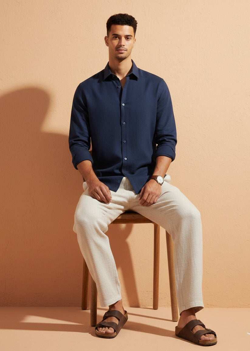 Men's Dark Navy Blue Full Sleeve Casual Shirt