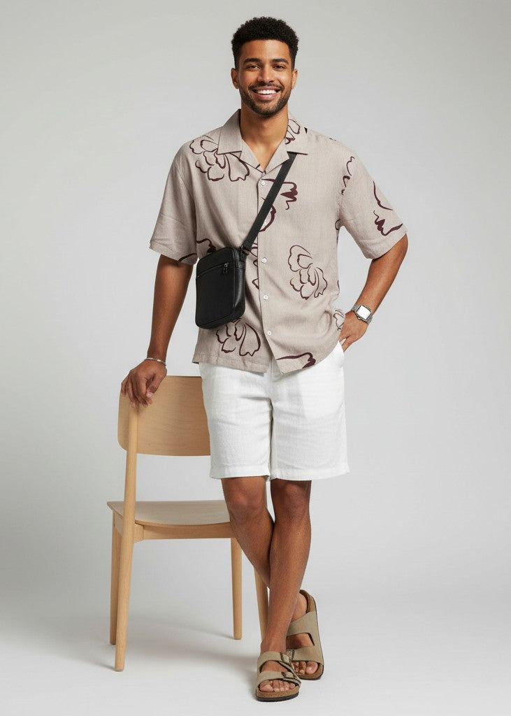 Oversized Taupe Floral Print Shirt