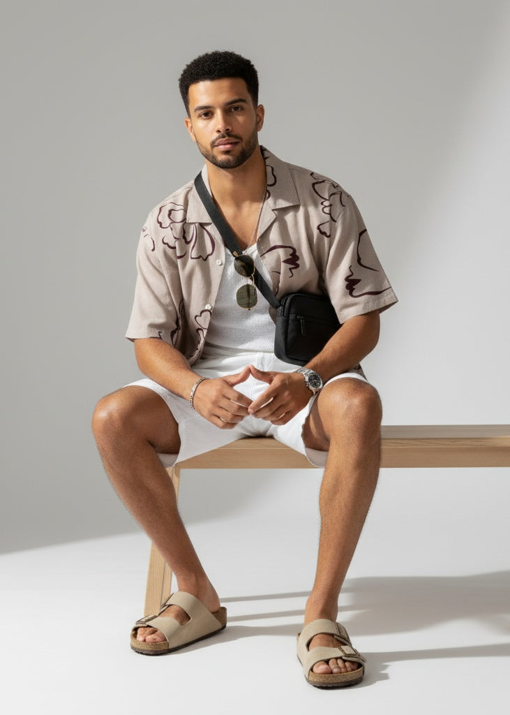 Oversized Taupe Floral Print Shirt