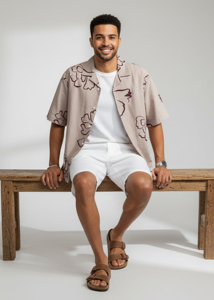 Men Mauve Floral Regular Fit Pure Cotton Shirt