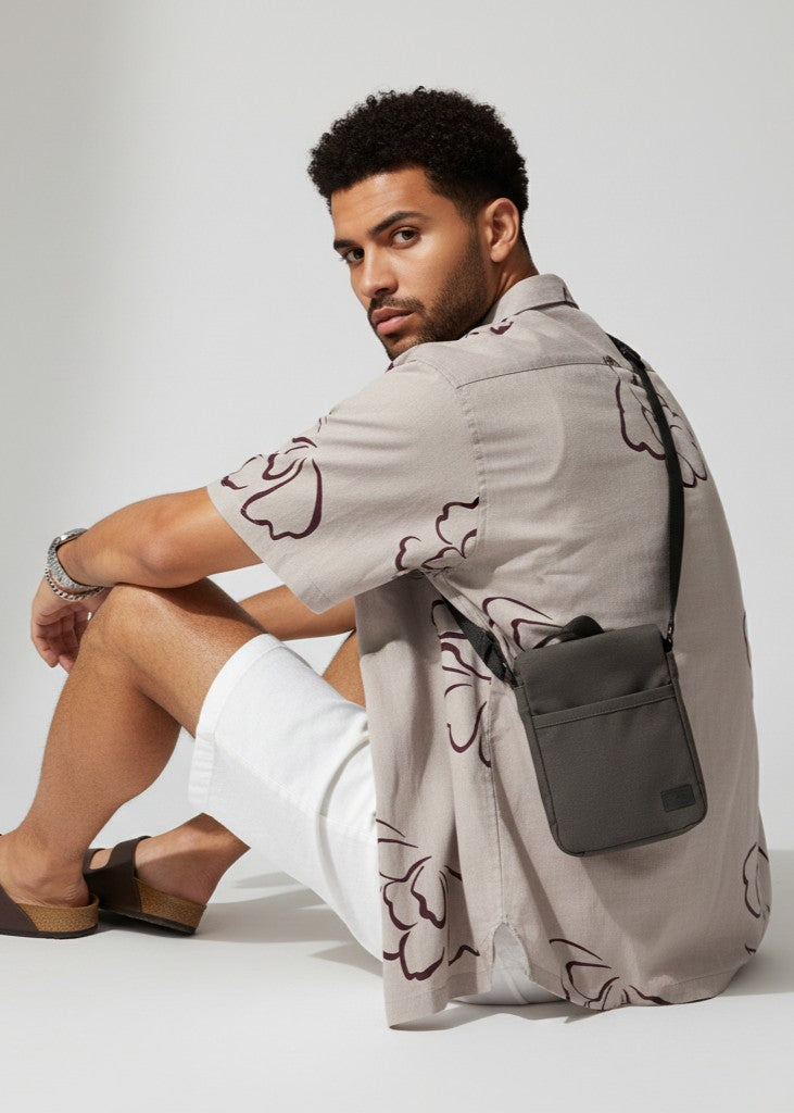 Oversized Taupe Floral Print Shirt