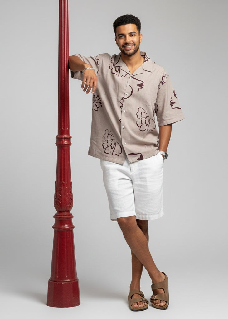 Men Mauve Floral Regular Fit Pure Cotton Shirt